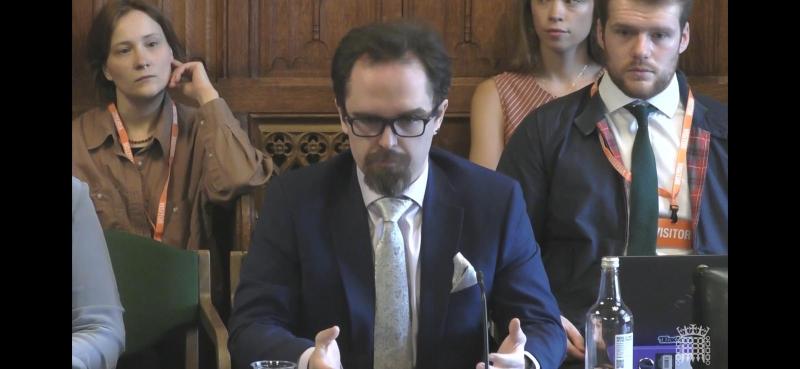 Simon Wallace presenting at a House of Commons select committee showcase